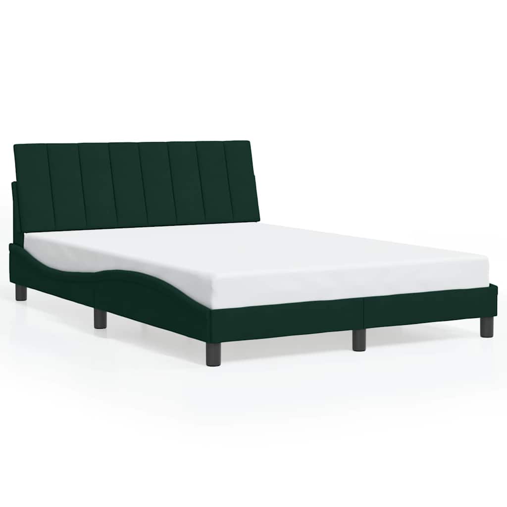 Bed Frame with LED without Mattress "Hanko" Dark Green 140x200 cm Velvet