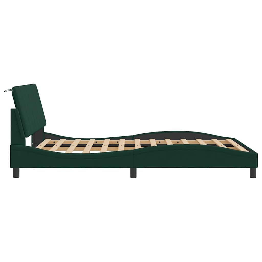 Bed Frame with LED without Mattress "Hanko" Dark Green 140x200 cm Velvet