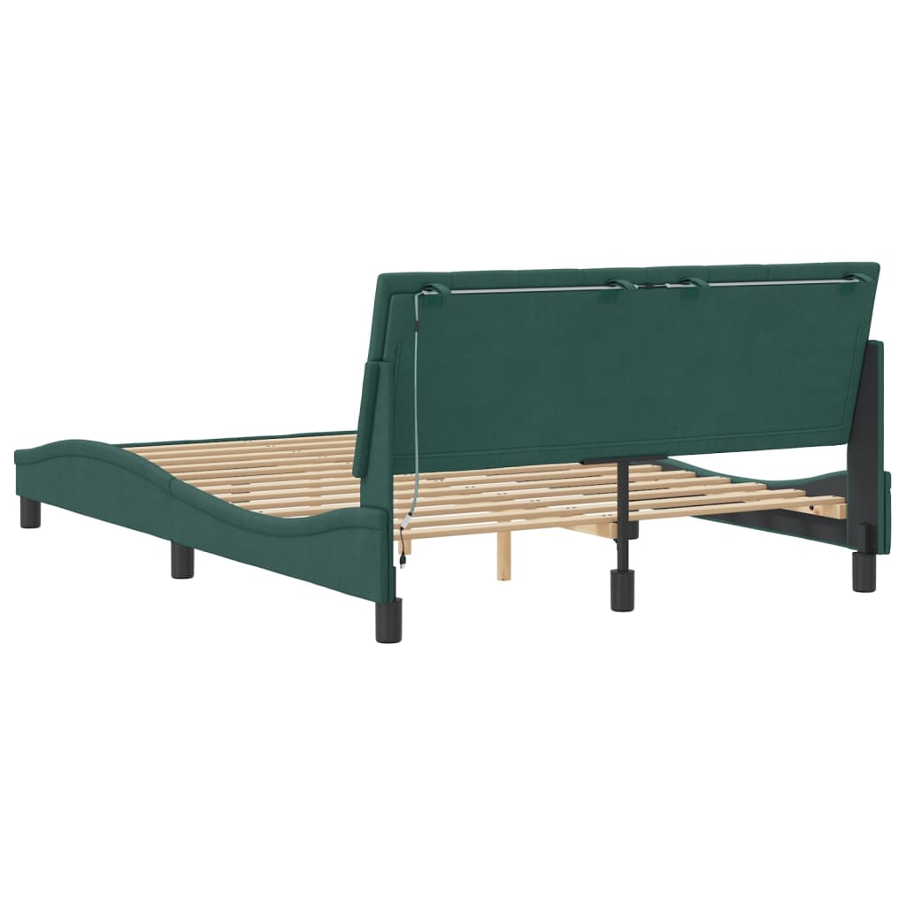 Bed Frame with LED without Mattress "Hanko" Dark Green 140x200 cm Velvet