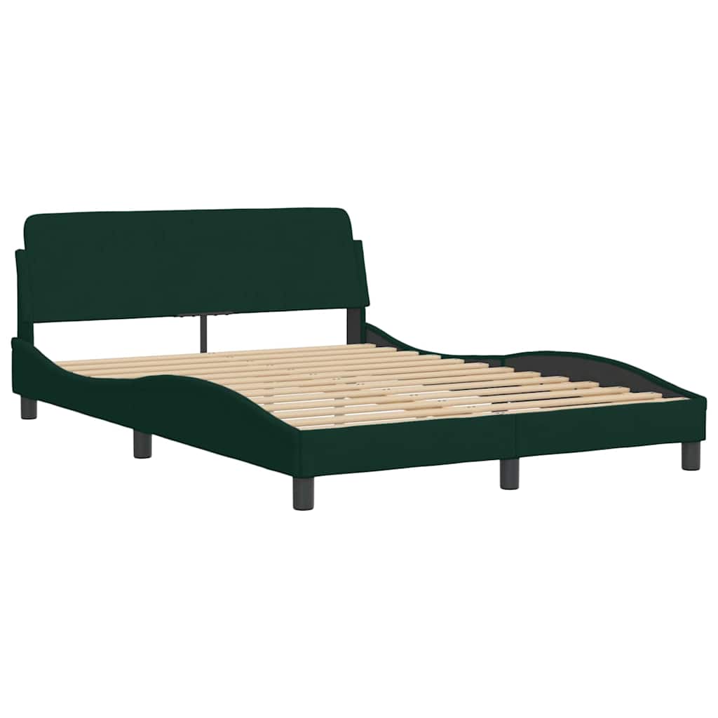 Bed Frame with LED without Mattress "Hanko" Dark Green 140x200 cm Velvet
