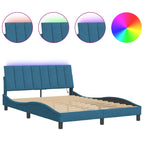 Bed Frame with LED without Mattress "Hanko" Blue 140x200 cm Velvet