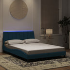 Bed Frame with LED without Mattress "Hanko" Blue 140x200 cm Velvet