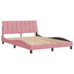 Bed Frame with LED without Mattress "Hanko" Pink 140x200 cm Velvet