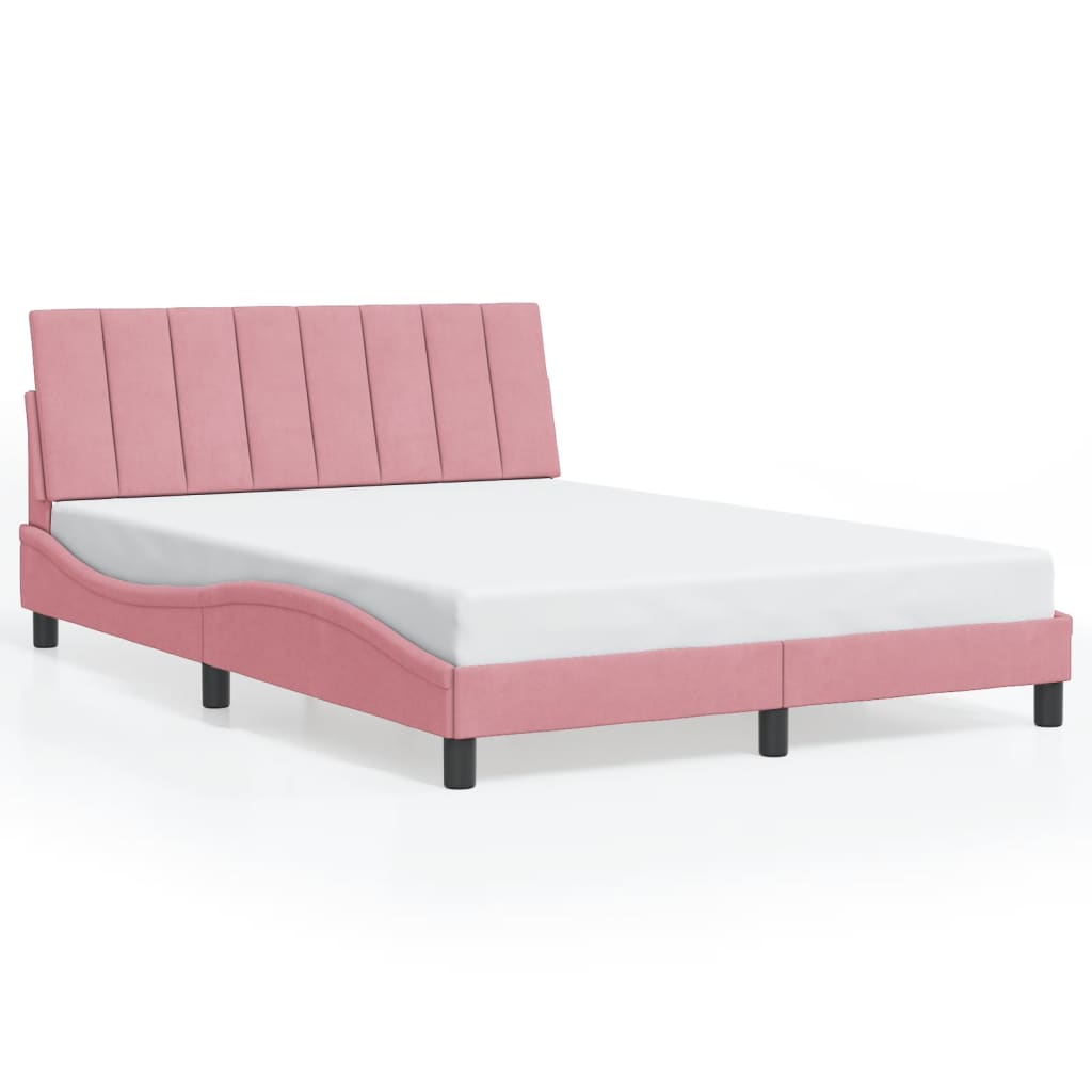 Bed Frame with LED without Mattress "Hanko" Pink 140x200 cm Velvet