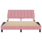 Bed Frame with LED without Mattress "Hanko" Pink 140x200 cm Velvet