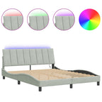 Bed Frame with LED without Mattress "Hanko" Light Grey 160x200 cm Velvet