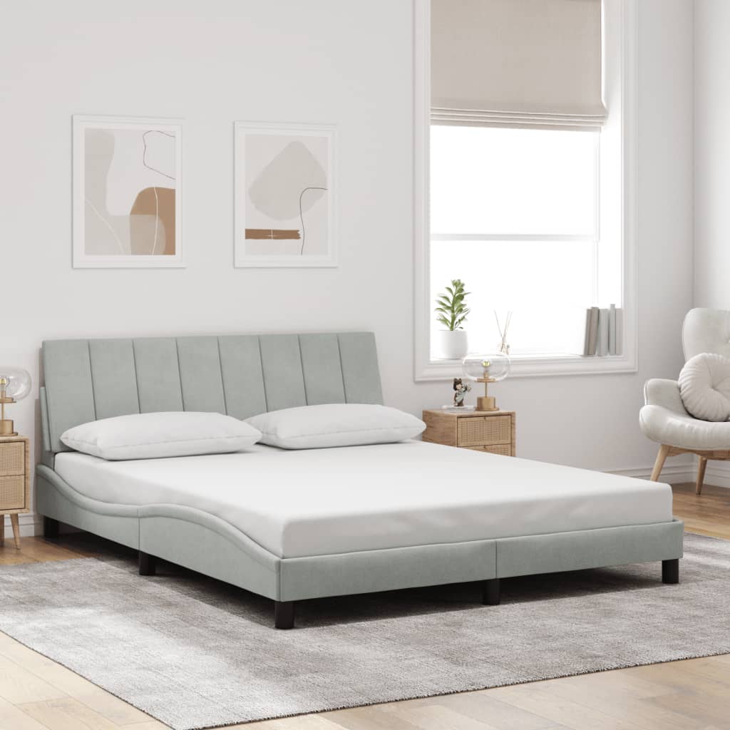 Bed Frame with LED without Mattress "Hanko" Light Grey 160x200 cm Velvet