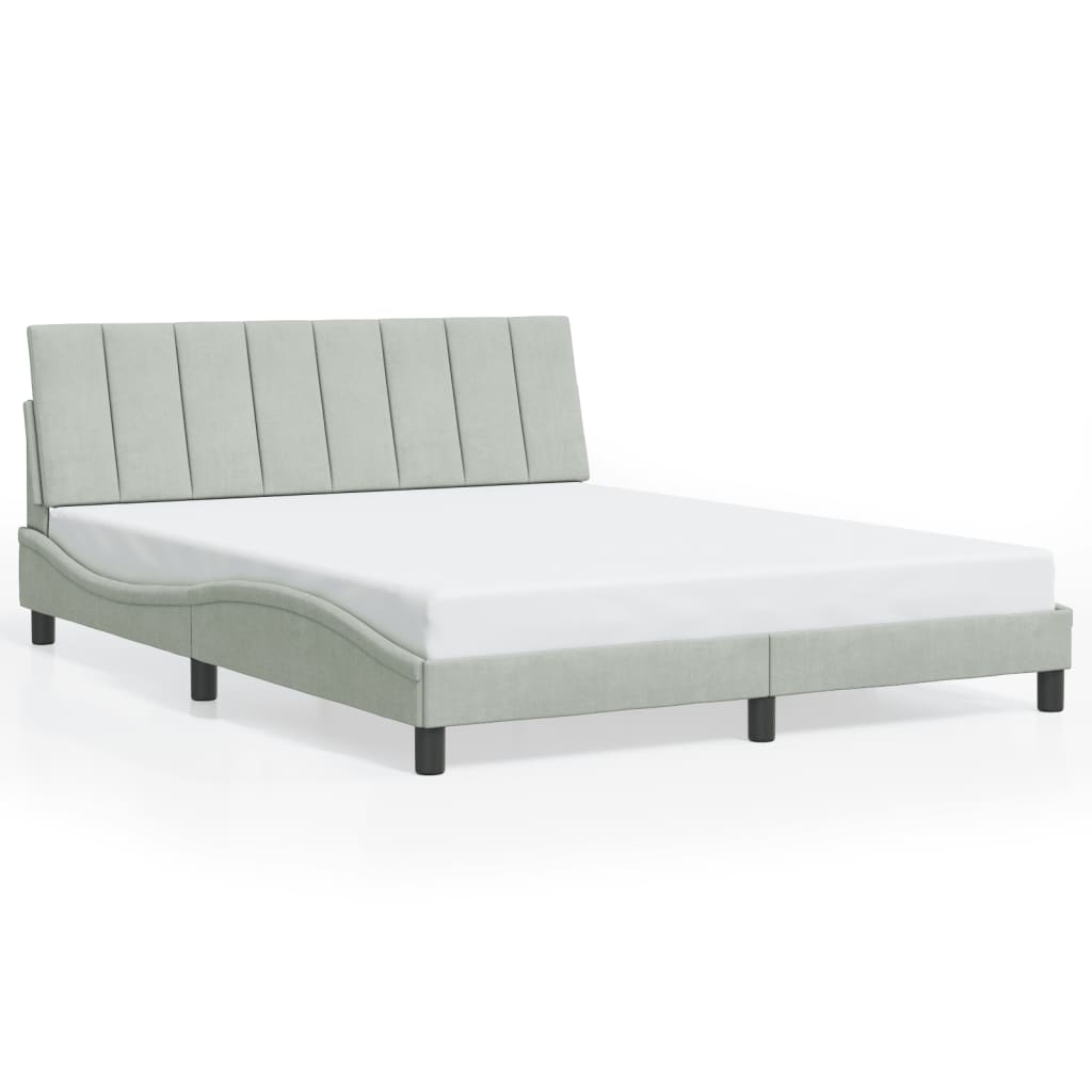 Bed Frame with LED without Mattress "Hanko" Light Grey 160x200 cm Velvet