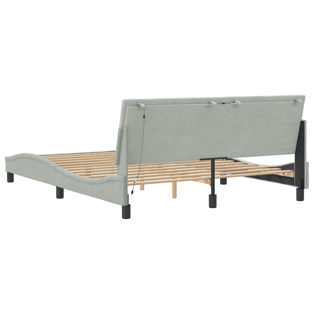 Bed Frame with LED without Mattress "Hanko" Light Grey 160x200 cm Velvet