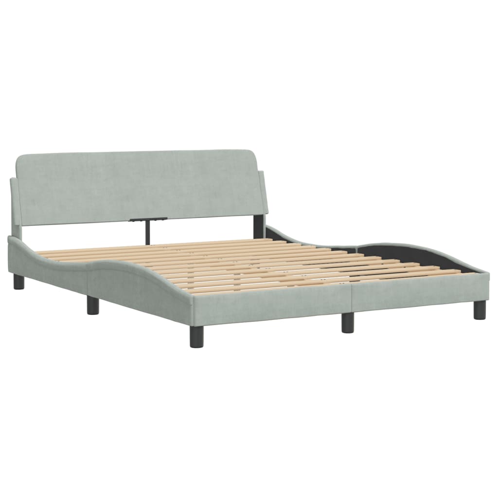 Bed Frame with LED without Mattress "Hanko" Light Grey 160x200 cm Velvet