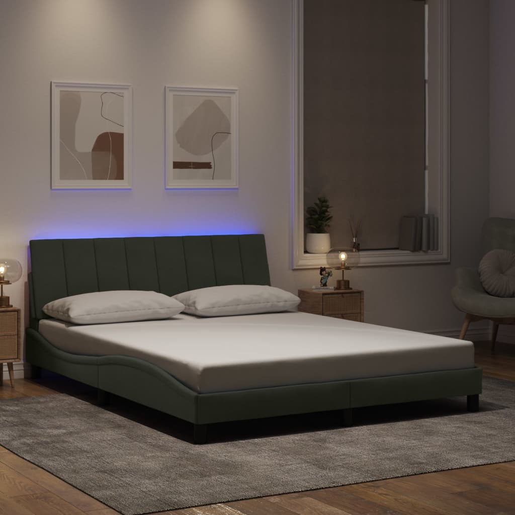 Bed Frame with LED without Mattress "Hanko" Light Grey 160x200 cm Velvet