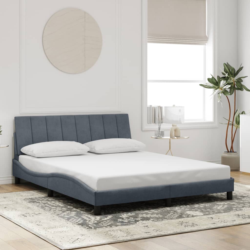 Bed Frame with LED without Mattress "Hanko" Dark Grey 160x200 cm Velvet