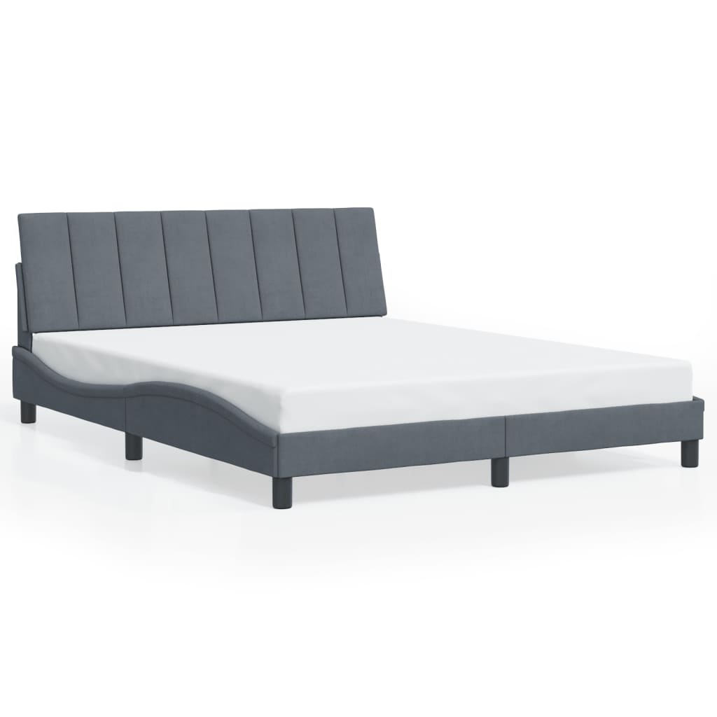 Bed Frame with LED without Mattress "Hanko" Dark Grey 160x200 cm Velvet