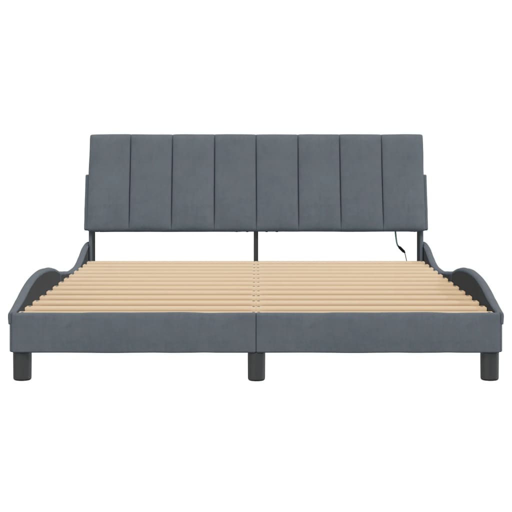 Bed Frame with LED without Mattress "Hanko" Dark Grey 160x200 cm Velvet