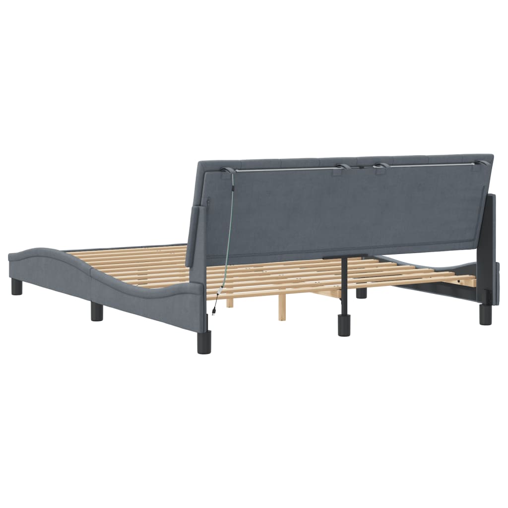 Bed Frame with LED without Mattress "Hanko" Dark Grey 160x200 cm Velvet