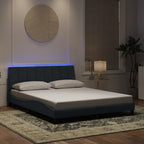 Bed Frame with LED without Mattress "Hanko" Dark Grey 160x200 cm Velvet