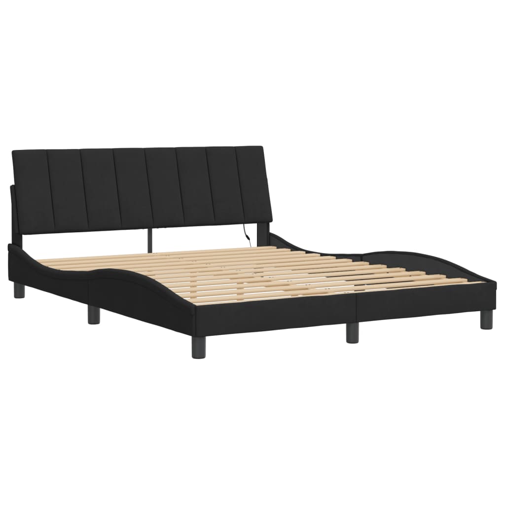 Bed Frame with LED without Mattress "Hanko" Black 160x200 cm Velvet