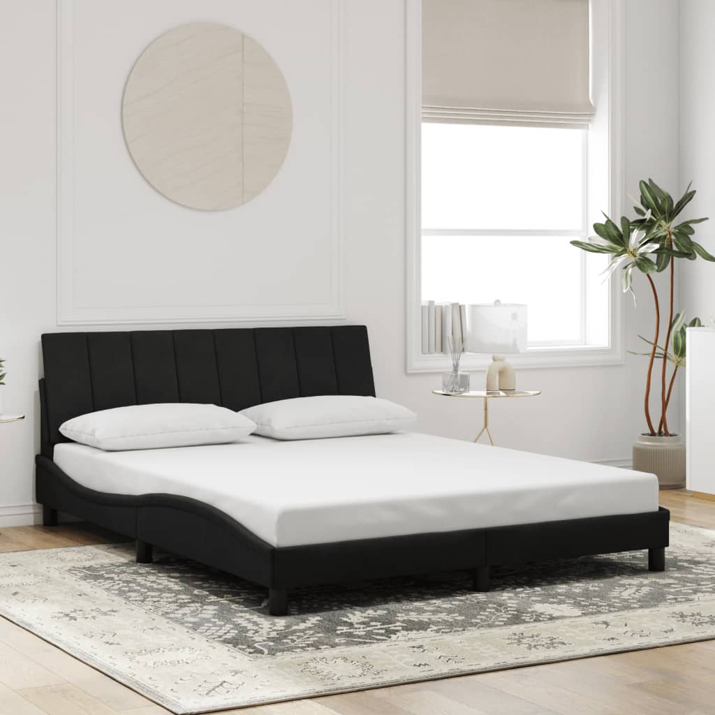 Bed Frame with LED without Mattress "Hanko" Black 160x200 cm Velvet