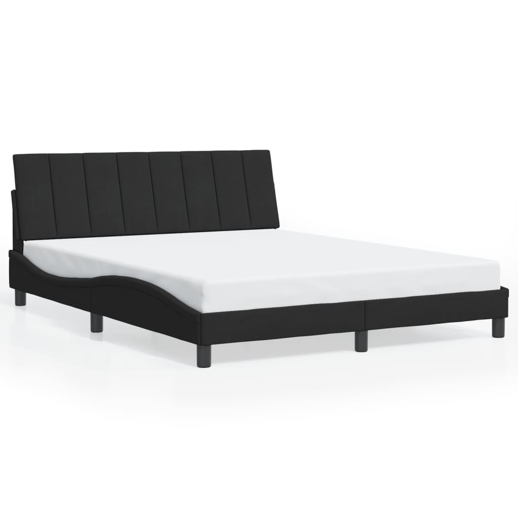 Bed Frame with LED without Mattress "Hanko" Black 160x200 cm Velvet
