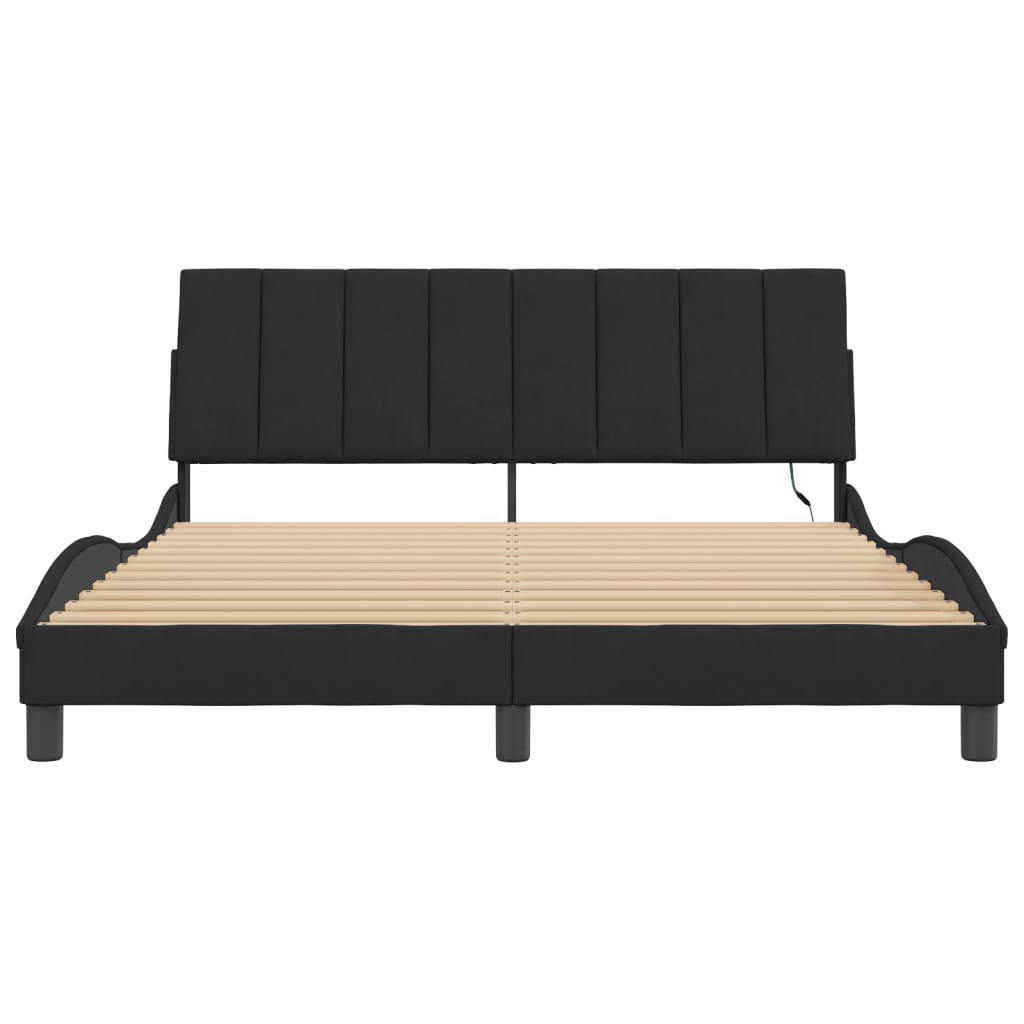 Bed Frame with LED without Mattress "Hanko" Black 160x200 cm Velvet