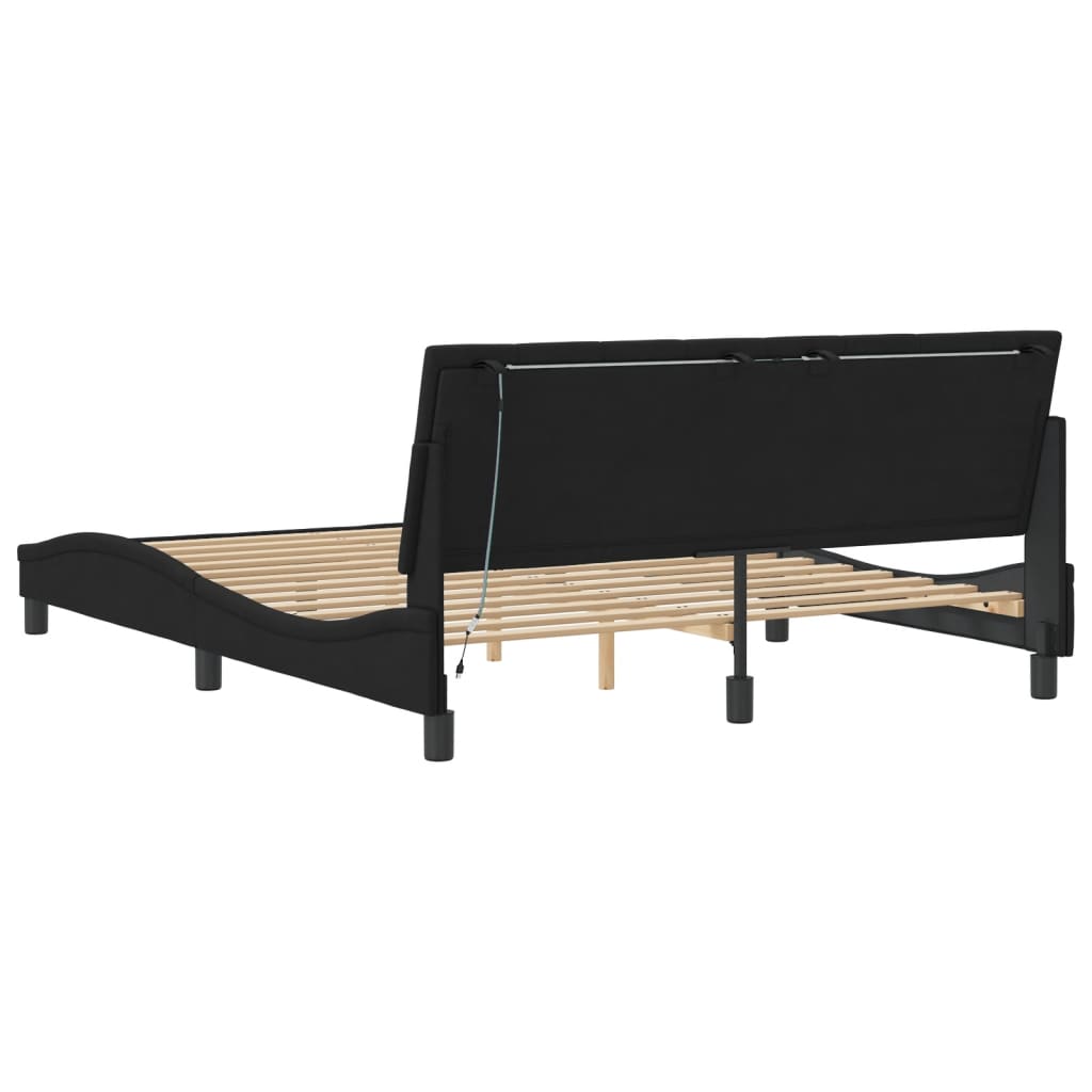 Bed Frame with LED without Mattress "Hanko" Black 160x200 cm Velvet