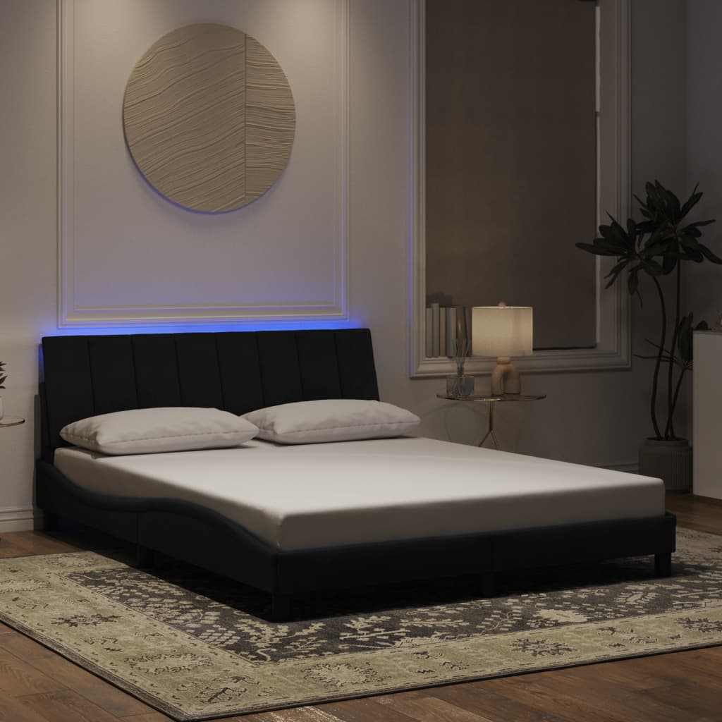 Bed Frame with LED without Mattress "Hanko" Black 160x200 cm Velvet