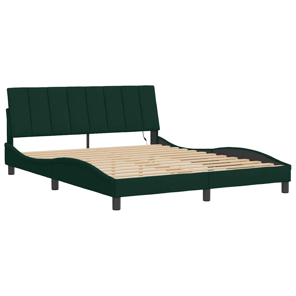 Bed Frame with LED without Mattress "Hanko" Dark Green 160x200 cm Velvet