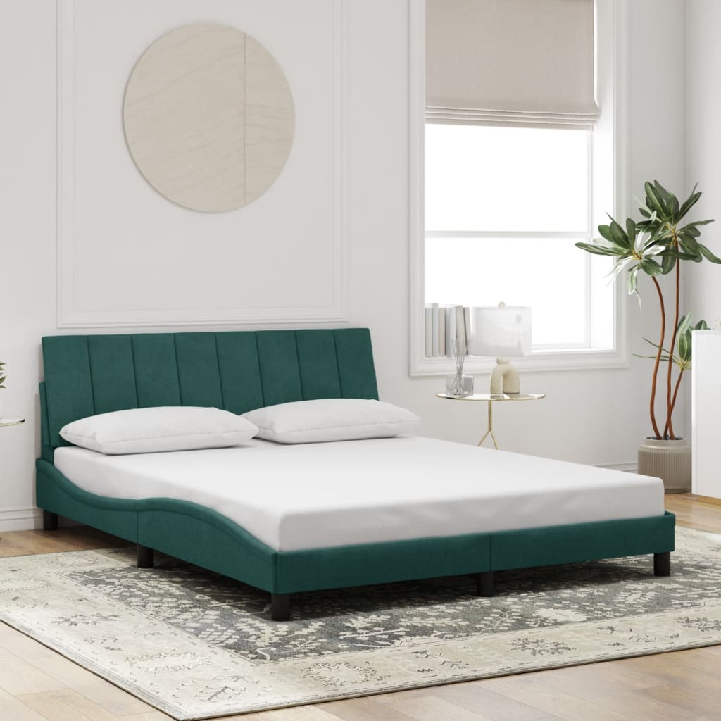 Bed Frame with LED without Mattress "Hanko" Dark Green 160x200 cm Velvet