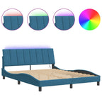 Bed Frame with LED without Mattress "Hanko" Blue 160x200 cm Velvet
