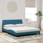Bed Frame with LED without Mattress "Hanko" Blue 160x200 cm Velvet