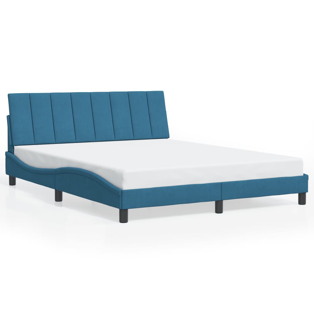 Bed Frame with LED without Mattress "Hanko" Blue 160x200 cm Velvet