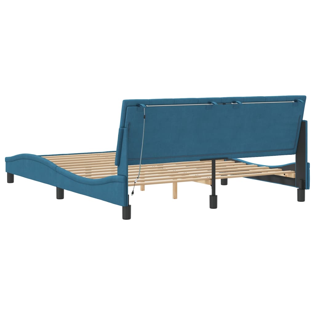 Bed Frame with LED without Mattress "Hanko" Blue 160x200 cm Velvet