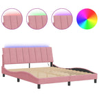 Bed Frame with LED without Mattress "Hanko" Pink 160x200 cm Velvet