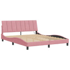 Bed Frame with LED without Mattress "Hanko" Pink 160x200 cm Velvet