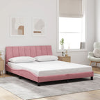 Bed Frame with LED without Mattress "Hanko" Pink 160x200 cm Velvet