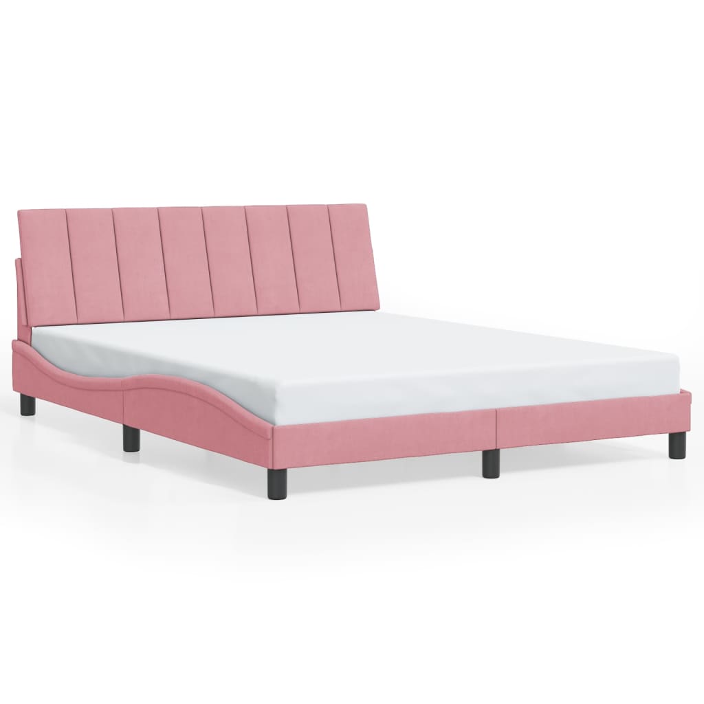Bed Frame with LED without Mattress "Hanko" Pink 160x200 cm Velvet