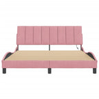 Bed Frame with LED without Mattress "Hanko" Pink 160x200 cm Velvet