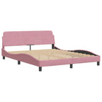 Bed Frame with LED without Mattress "Hanko" Pink 160x200 cm Velvet