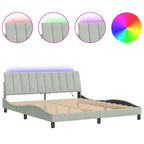 Bed Frame with LED without Mattress "Hanko" Light Grey 180x200 cm Velvet