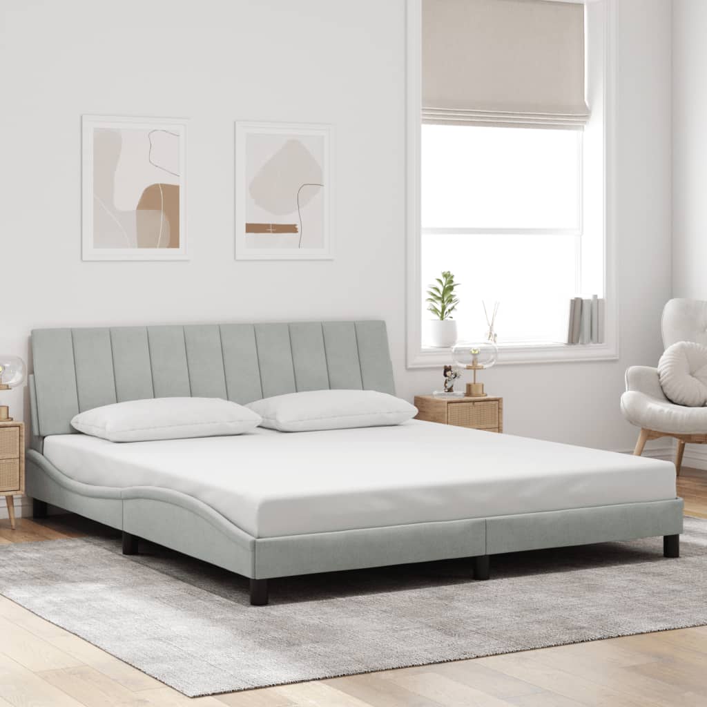 Bed Frame with LED without Mattress "Hanko" Light Grey 180x200 cm Velvet
