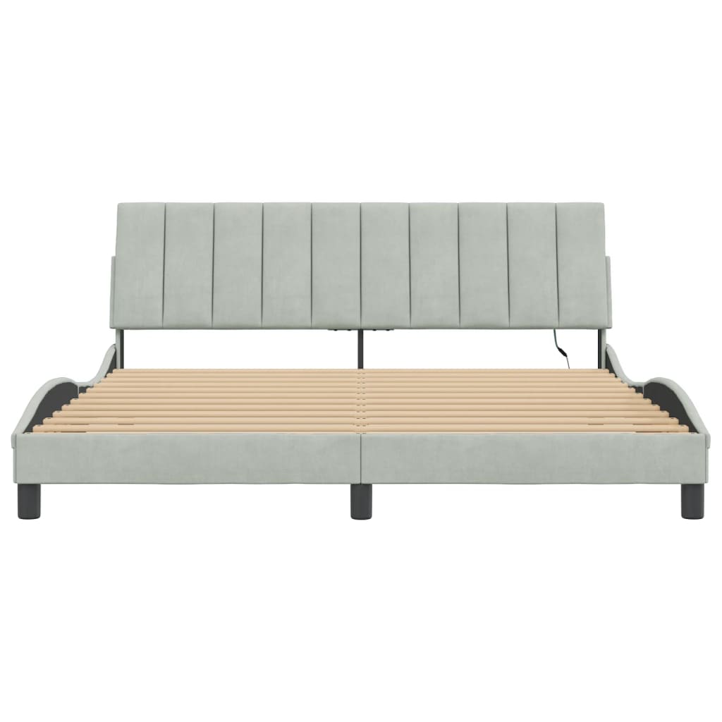 Bed Frame with LED without Mattress "Hanko" Light Grey 180x200 cm Velvet