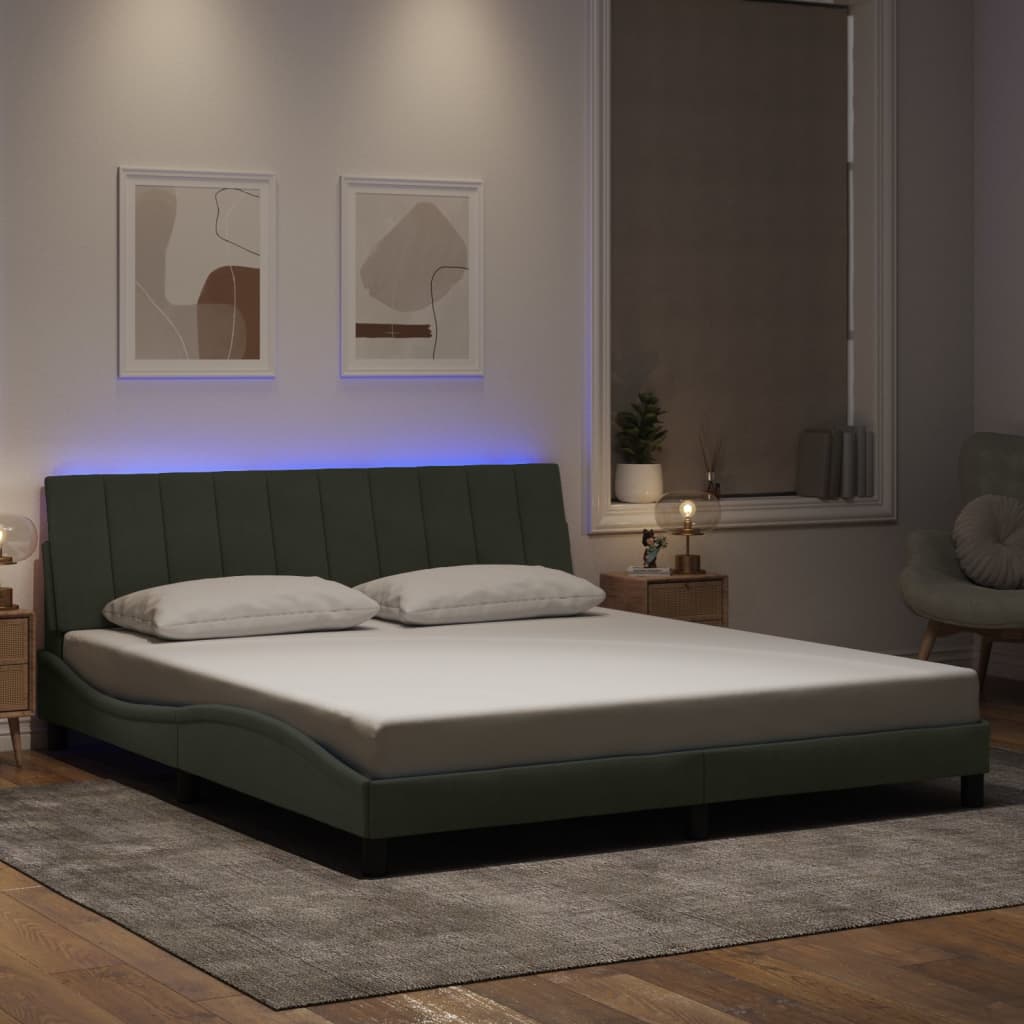 Bed Frame with LED without Mattress "Hanko" Light Grey 180x200 cm Velvet