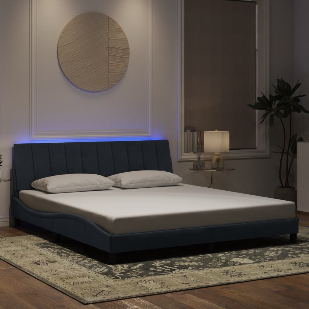 Bed Frame with LED without Mattress "Hanko" Dark Grey 180x200 cm Velvet