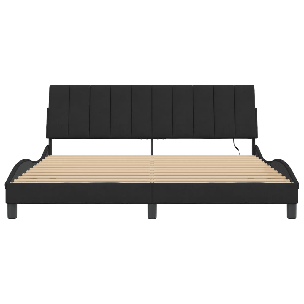 Bed Frame with LED without Mattress "Hanko" Black 180x200 cm Velvet