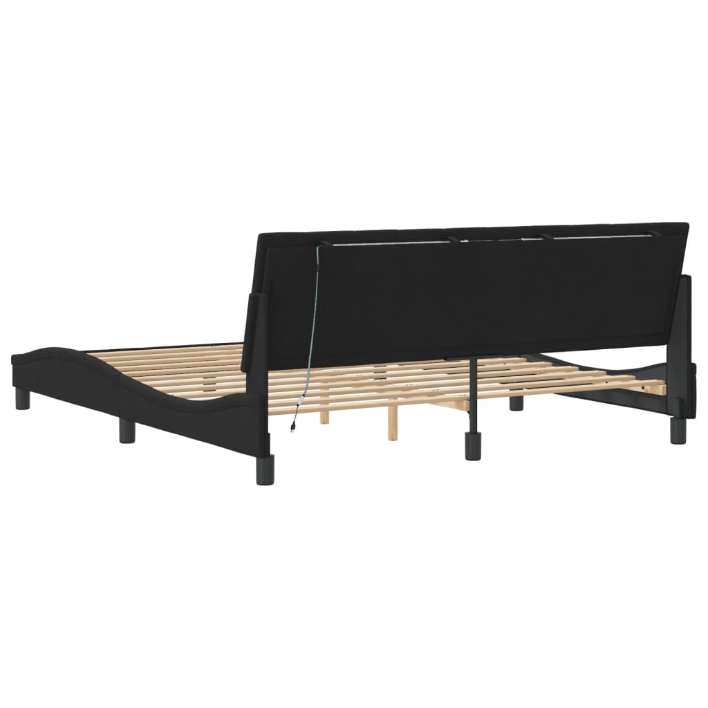 Bed Frame with LED without Mattress "Hanko" Black 180x200 cm Velvet