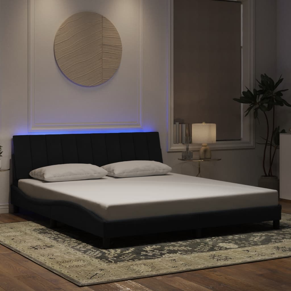 Bed Frame with LED without Mattress "Hanko" Black 180x200 cm Velvet