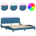 Bed Frame with LED without Mattress "Hanko" Blue 180x200 cm Velvet