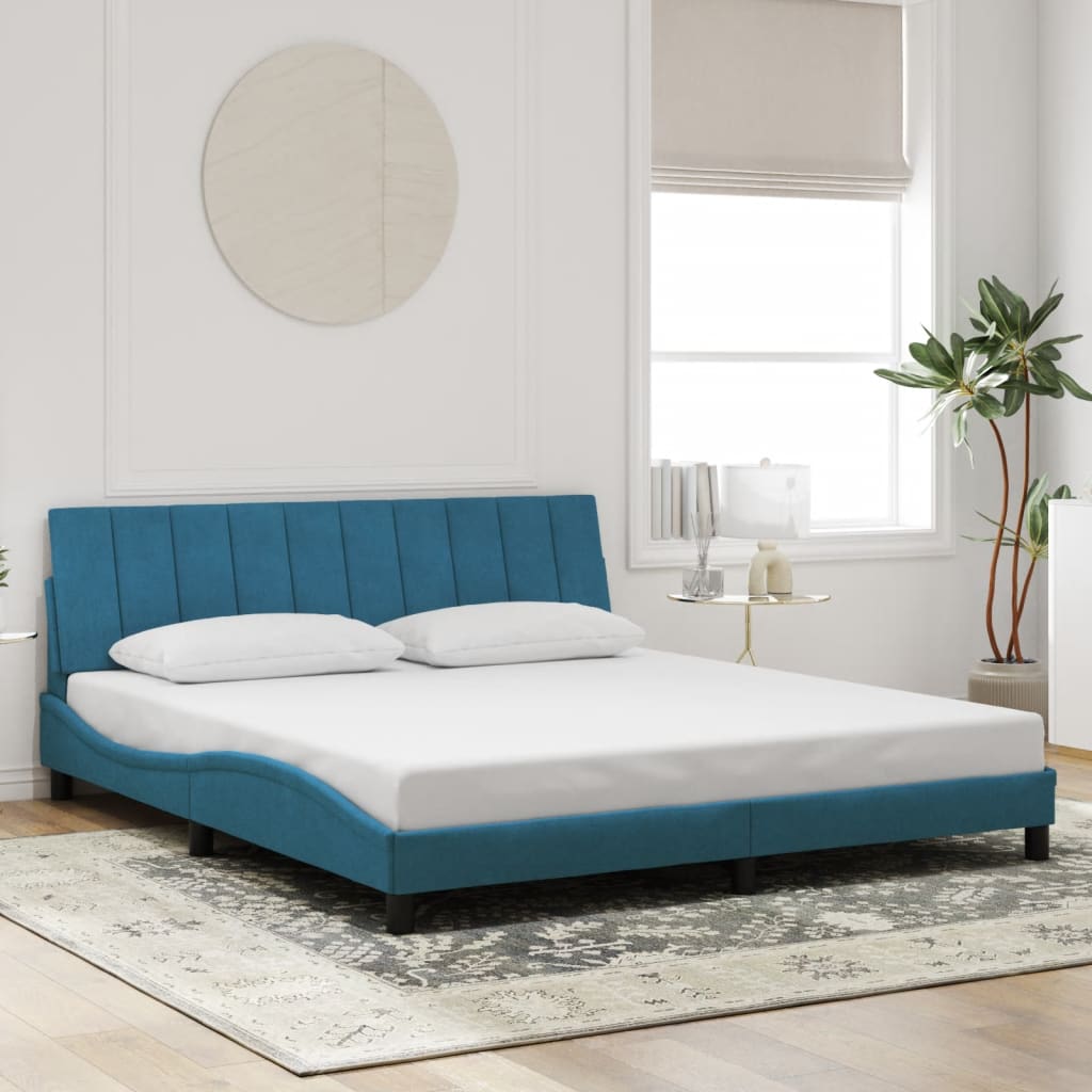 Bed Frame with LED without Mattress "Hanko" Blue 180x200 cm Velvet