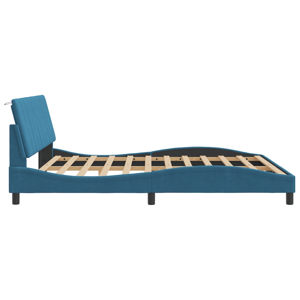 Bed Frame with LED without Mattress "Hanko" Blue 180x200 cm Velvet