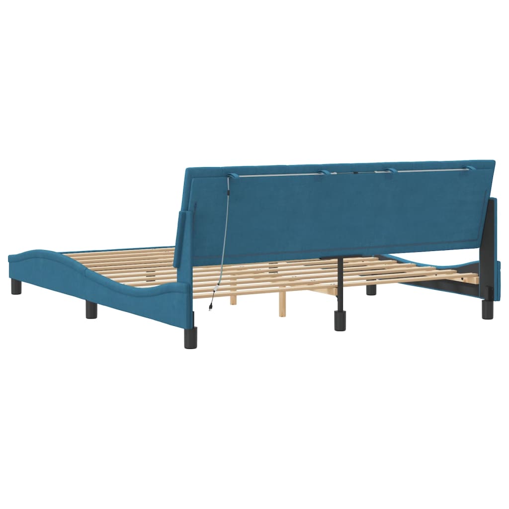 Bed Frame with LED without Mattress "Hanko" Blue 180x200 cm Velvet